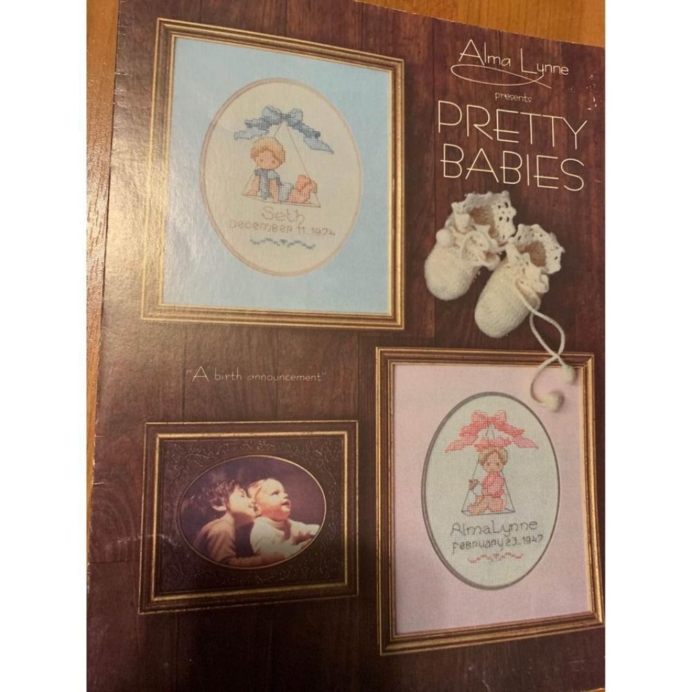 Vintage 1981 Alma Lynne Pretty Babies Announcement Cross Stitch Craft Booklet